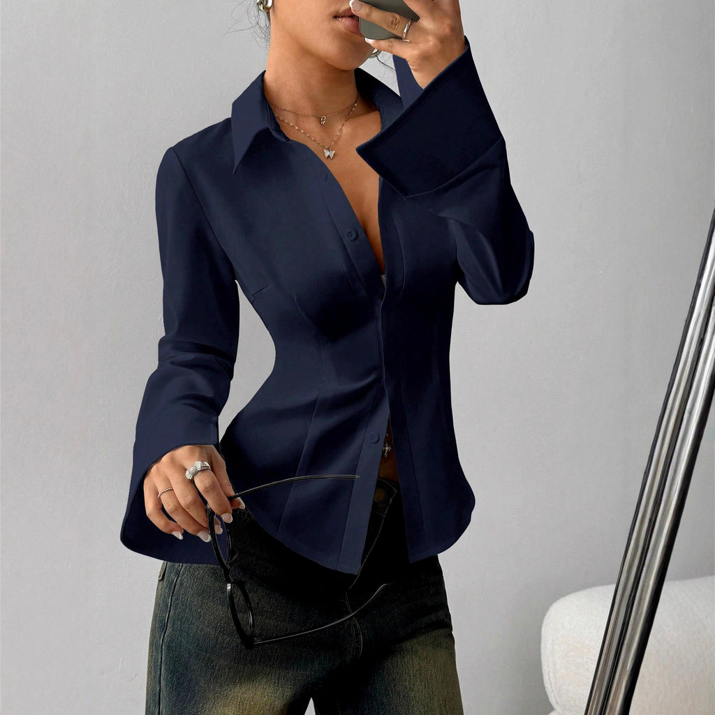 Claire - Women's Tailored Button-Down Flare Cuff Blouse 2