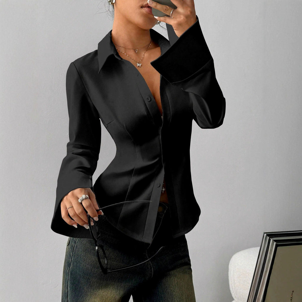 Claire - Women's Tailored Button-Down Flare Cuff Blouse 3