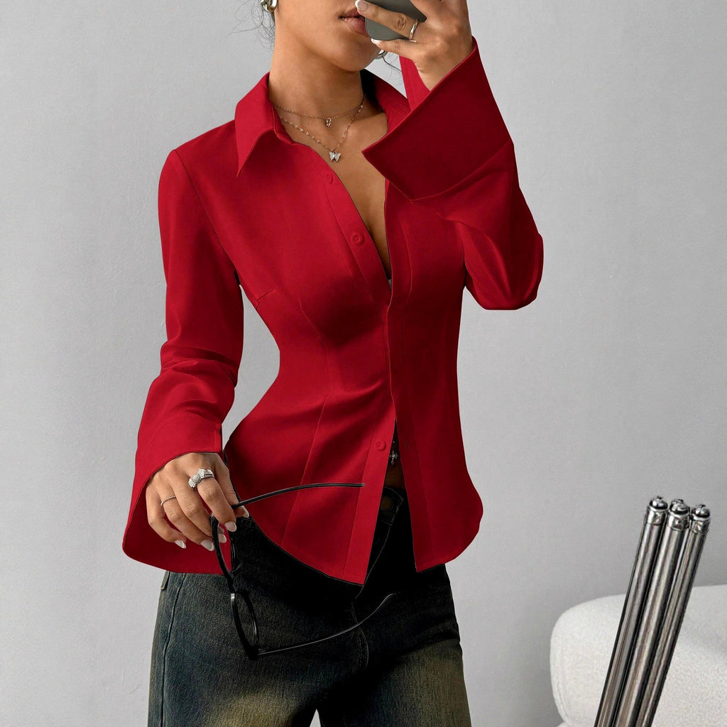 Claire - Women's Tailored Button-Down Flare Cuff Blouse 4