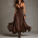 Claribel - Women's Lace Corset Full-Skirt Flowing Maxi Dress 1