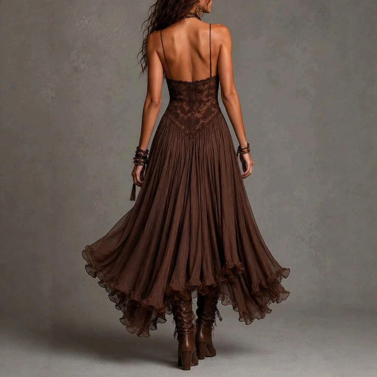Claribel - Women's Lace Corset Full-Skirt Flowing Maxi Dress 2