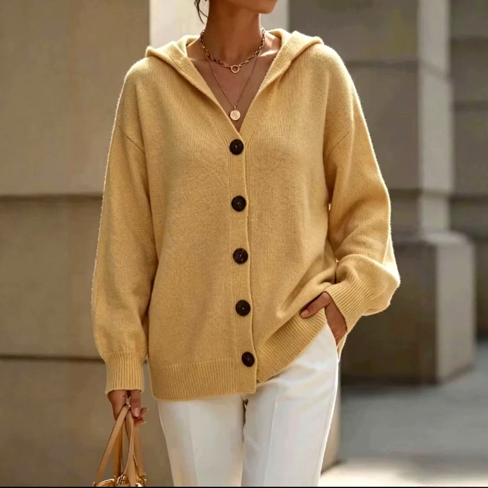Claudette - Women's Oversized Button-Front Hooded Cardigan 3