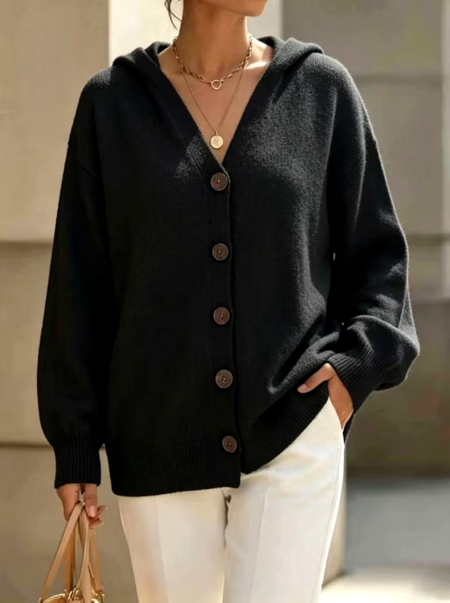 Claudette - Women's Oversized Button-Front Hooded Cardigan 4
