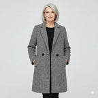 Claudia - Women's Herringbone Double-Breasted Long Coat