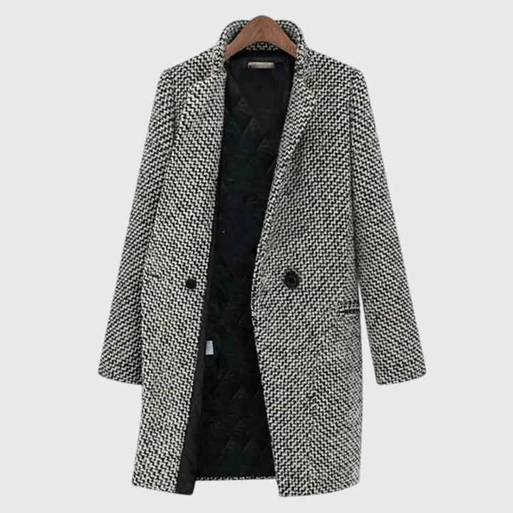 Claudia - Women's Herringbone Double-Breasted Long Coat