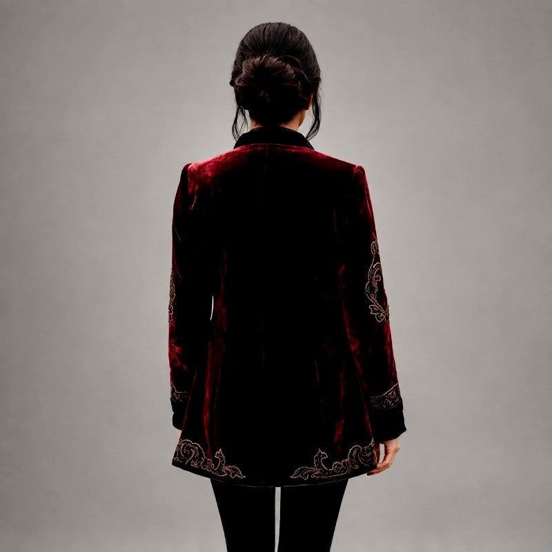 Clotilde - Women's Burgundy Velvet Embroidered Jacket 2