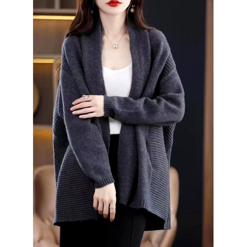Clover - Women’s Wool Ribbed Panel Open Cardigan 2