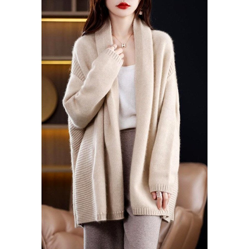 Clover - Women’s Wool Ribbed Panel Open Cardigan 3