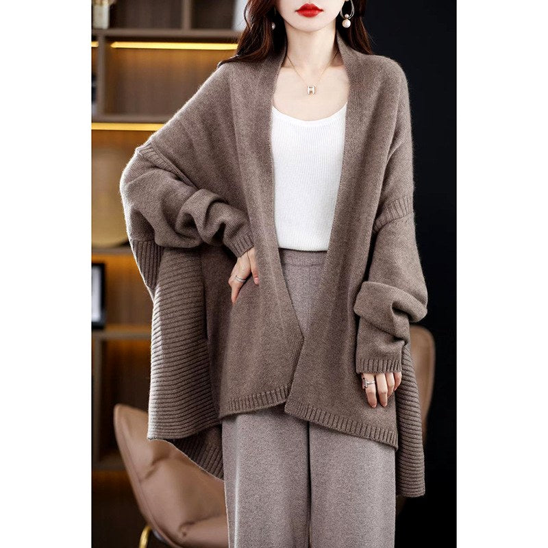 Clover - Women’s Wool Ribbed Panel Open Cardigan 4