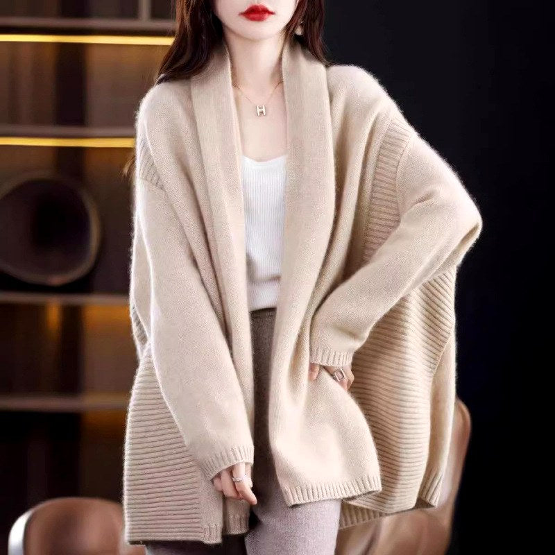 Clover - Women’s Wool Ribbed Panel Open Cardigan 5