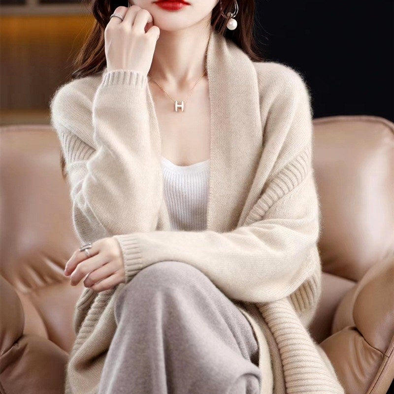 Clover - Women’s Wool Ribbed Panel Open Cardigan 8