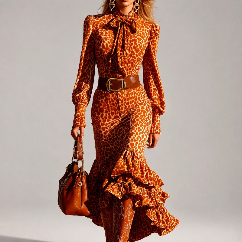 Colette - Women's Animal Print High-Low Ruffle Maxi Dress 1