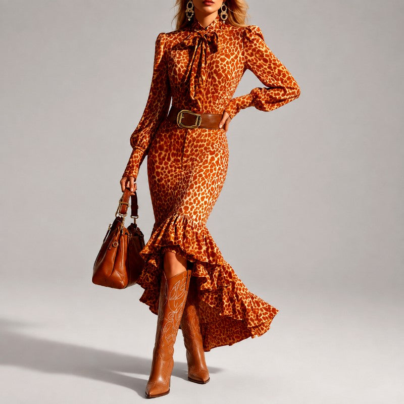 Colette - Women's Animal Print High-Low Ruffle Maxi Dress 2
