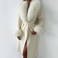 Cora - Women's Faux Fur-Trimmed Wrap Coat with Tie Belt