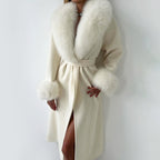 Cora - Women's Faux Fur-Trimmed Wrap Coat with Tie Belt
