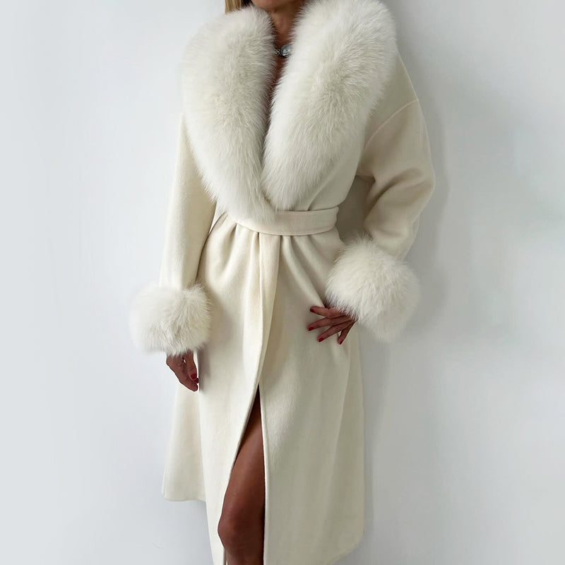 Cora - Women's Faux Fur-Trimmed Wrap Coat with Tie Belt