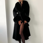 Cora - Women's Faux Fur-Trimmed Wrap Coat with Tie Belt