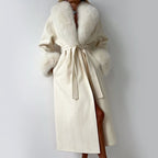 Cora - Women's Faux Fur-Trimmed Wrap Coat with Tie Belt