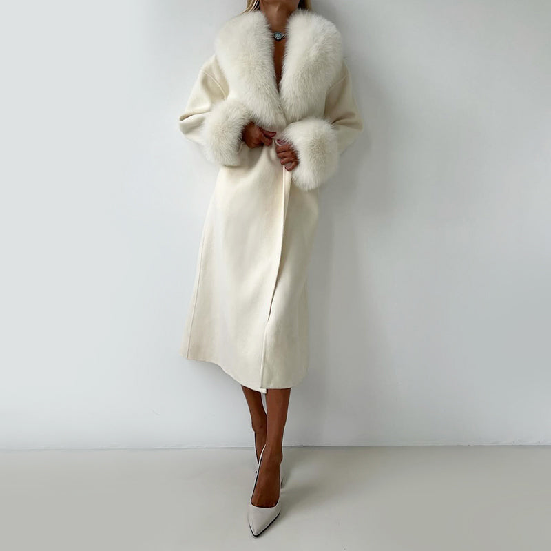Cora - Women's Faux Fur-Trimmed Wrap Coat with Tie Belt