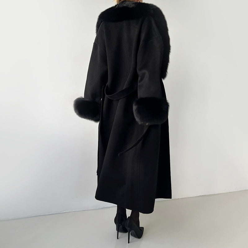 Cora - Women's Faux Fur-Trimmed Wrap Coat with Tie Belt