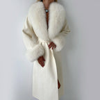 Cora - Women's Faux Fur-Trimmed Wrap Coat with Tie Belt