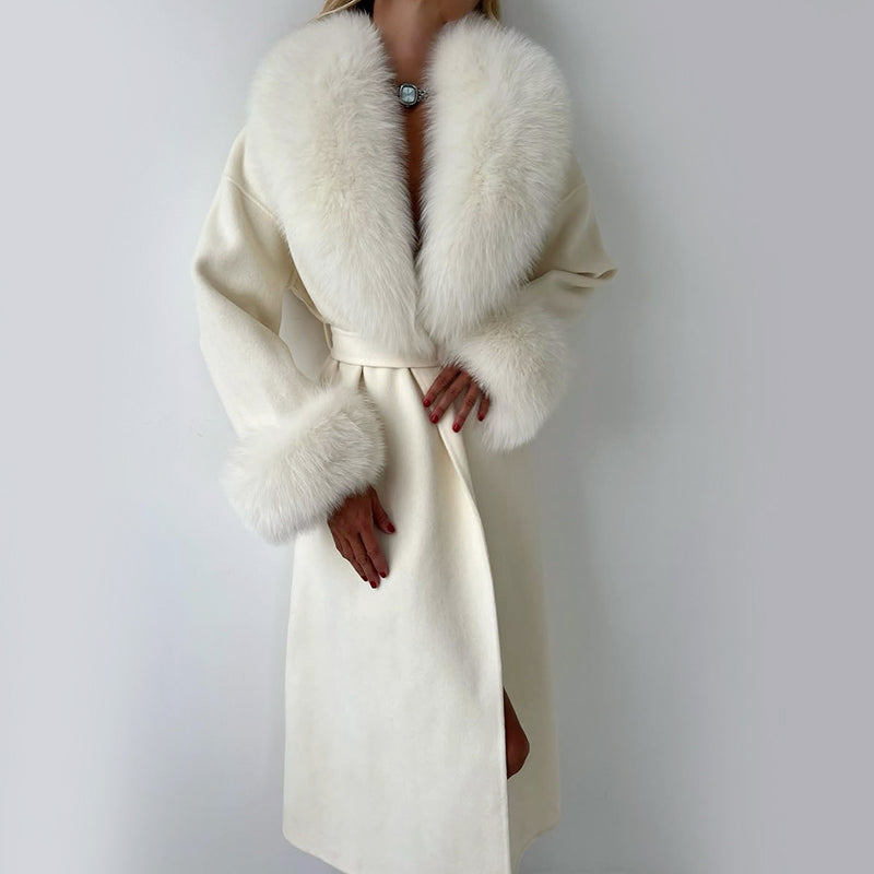 Cora - Women's Faux Fur-Trimmed Wrap Coat with Tie Belt