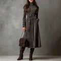 Cora - Women's Suede Long Sleeve Midi Dress 1