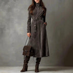 Cora - Women's Suede Long Sleeve Midi Dress 1