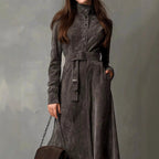 Cora - Women's Suede Long Sleeve Midi Dress 2