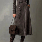 Cora - Women's Suede Long Sleeve Midi Dress 3
