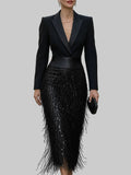 Cordelia - Women's Blazer-Bodice Sequin Fringe Midi Dress
