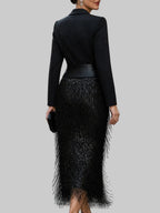 Cordelia - Women's Blazer-Bodice Sequin Fringe Midi Dress