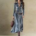 Cordelia - Women's Velvet Button-Front A-Line Maxi Dress
