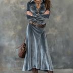 Cordelia - Women's Velvet Button-Front A-Line Maxi Dress