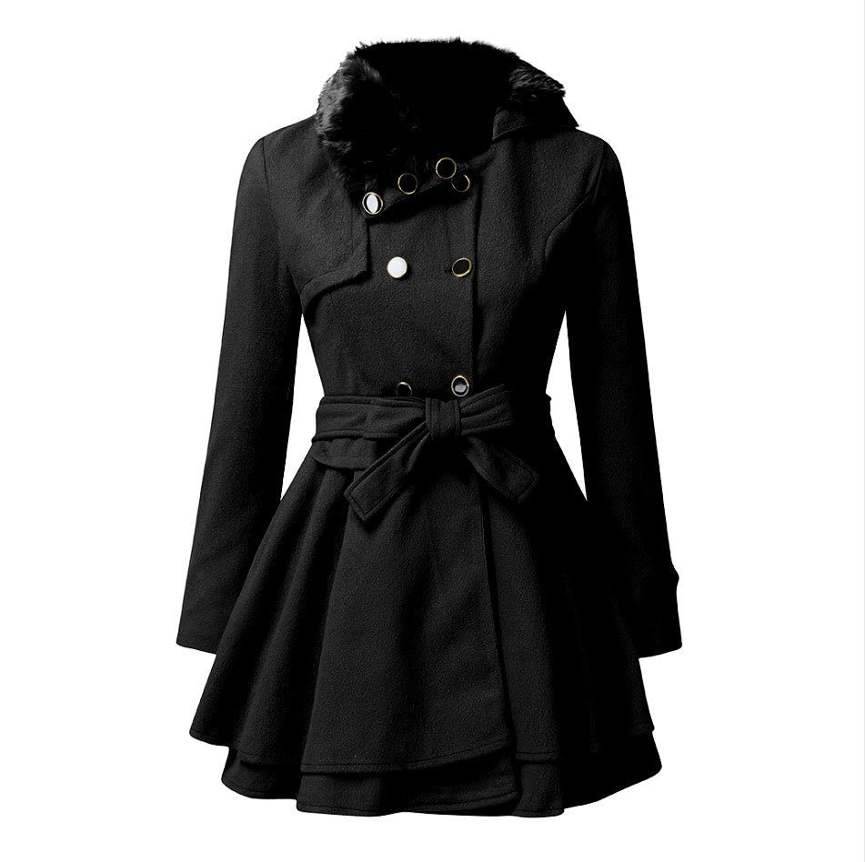 Cordelia - Women’s Double-Breasted Belted Flared Coat 3