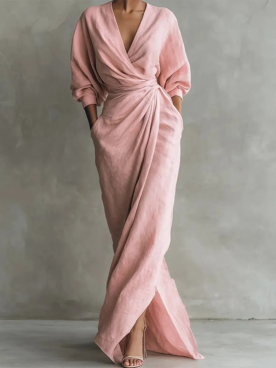 Corinne - Women's Long Sleeve Surplice Maxi Dress 1