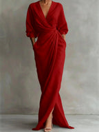 Corinne - Women's Long Sleeve Surplice Maxi Dress 2