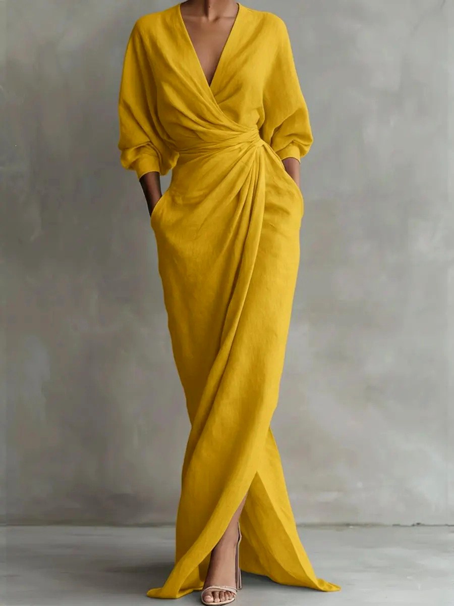 Corinne - Women's Long Sleeve Surplice Maxi Dress 3
