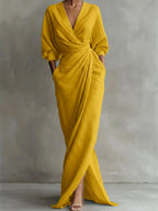 Corinne - Women's Long Sleeve Surplice Maxi Dress 3