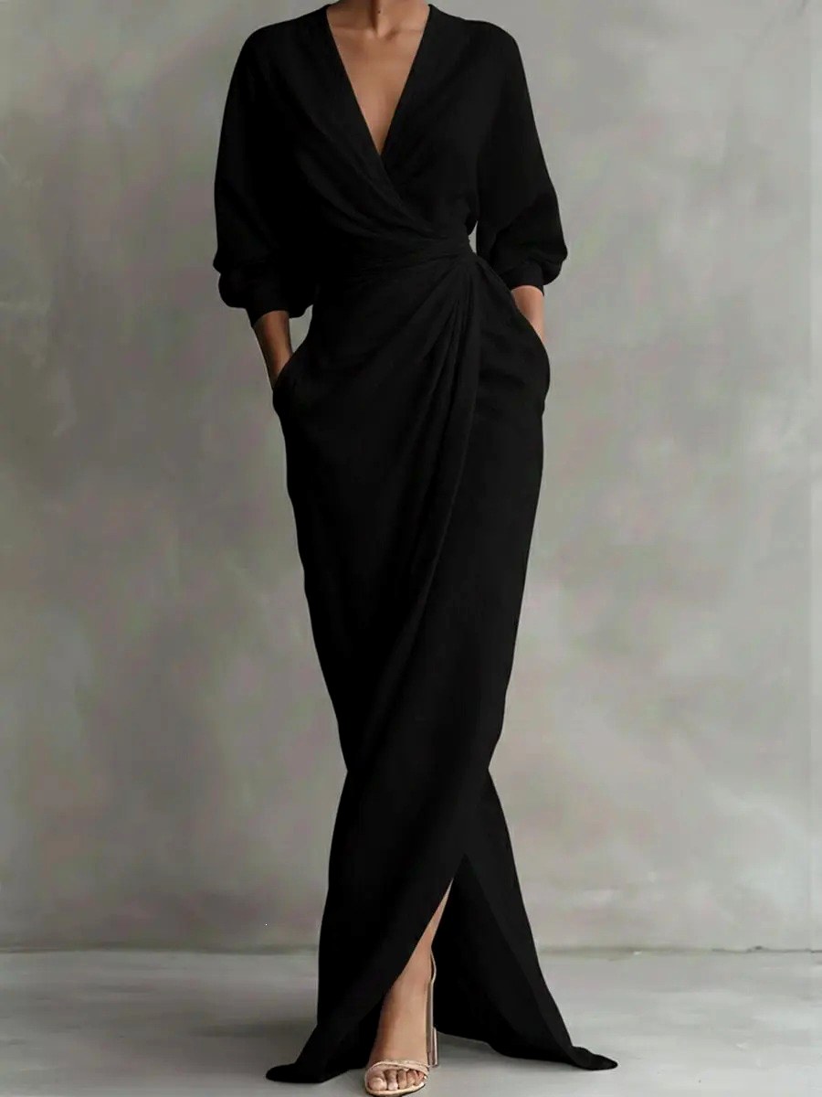 Corinne - Women's Long Sleeve Surplice Maxi Dress 4
