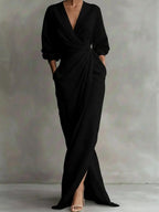 Corinne - Women's Long Sleeve Surplice Maxi Dress 4