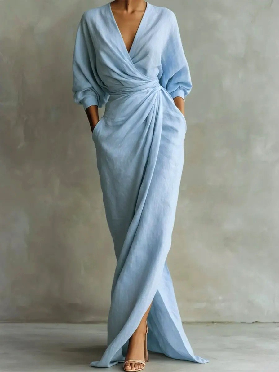 Corinne - Women's Long Sleeve Surplice Maxi Dress 5
