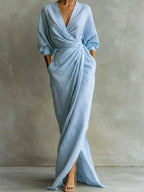 Corinne - Women's Long Sleeve Surplice Maxi Dress 5