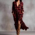 Cornelia - Women's Plaid Collared Long Sleeve Maxi Dress 2