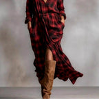 Cornelia - Women's Plaid Collared Long Sleeve Maxi Dress 3