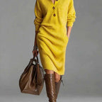 Cornelia - Women's Ribbed Knit Long Sleeve Midi Dress