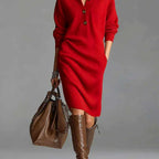 Cornelia - Women's Ribbed Knit Long Sleeve Midi Dress
