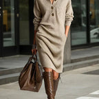 Cornelia - Women's Ribbed Knit Long Sleeve Midi Dress