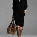Cornelia - Women's Ribbed Knit Long Sleeve Midi Dress