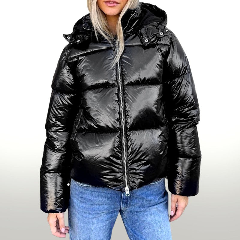 Courtney - Women's Glossy Hooded Zip-Up Puffer Winter Jacket 3
